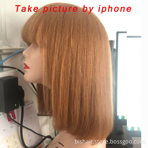12 Inch Light Blonde Wig For Women 150% Density Machine Made Short Bod Wig Brazilian Straight Hair Pixie Cut Wigs With Bangs